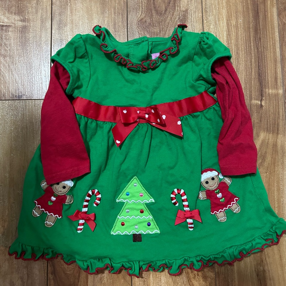 Sophie Rose Festive Green and Red Toddler Holiday Dress